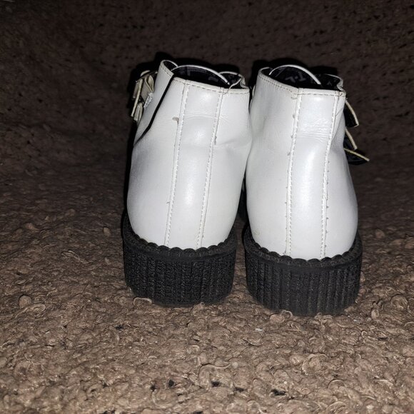 TUK-T.U.K. Creepers-White/Black Faux Leather-3 Buckle Closure Shooties-Sz 8-EX - Picture 6 of 8